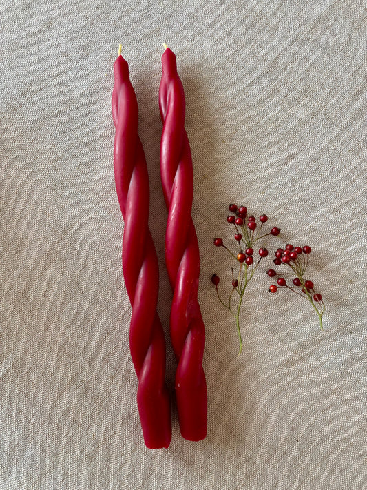Gift Bundle- Cranberry Twirly Tapers & Peaceful Doves Beeswax Candles