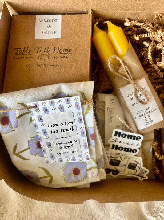 Sunshine & Honey Gift Set: Candle Box & 1 Home Essential