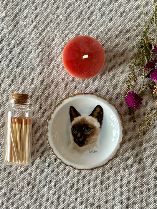 Beeswax Votive Gift Set – Pink Candle, Cat Plate & Matches