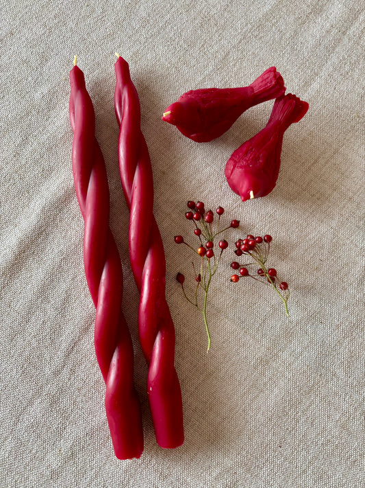 Gift Bundle- Cranberry Twirly Tapers & Peaceful Doves Beeswax Candles