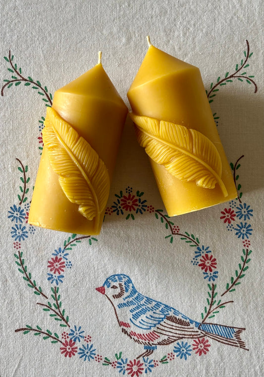 Feather Pillar Candle