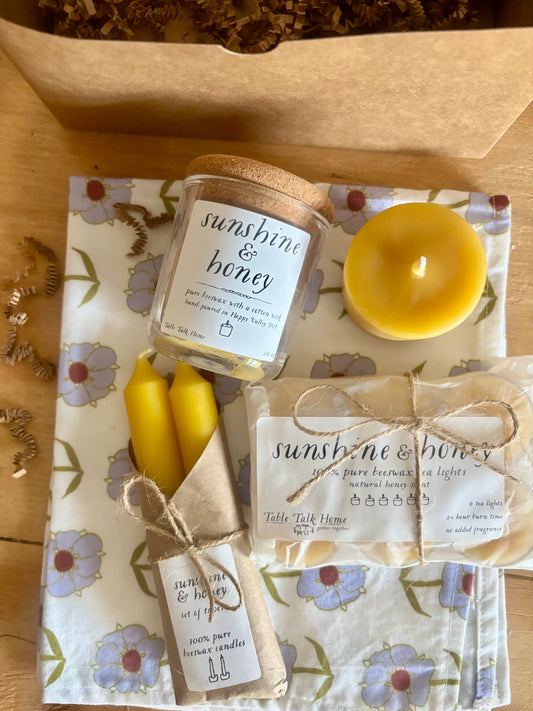 Sunshine & Honey Gift Set: Candle Box & 1 Home Essential