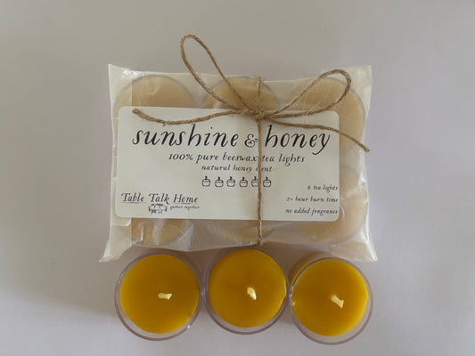 a pack of 6 pure beeswax tea lights