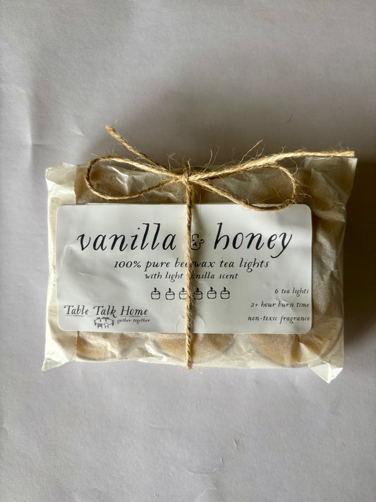 a pack of 6 beeswax tea lights
